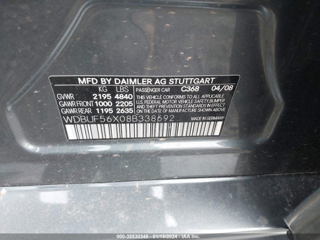 2008 MERCEDES-BENZ E 350 VIN: WDBUF56X08B338692