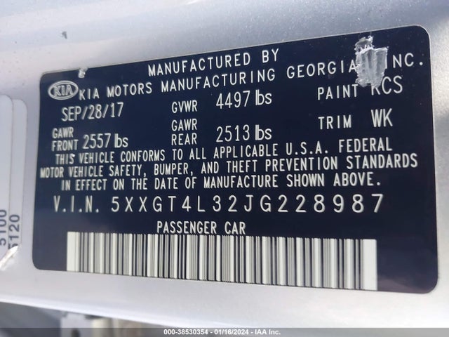 KIA Optima Lx 2018 5XXGT4L32JG228987 Image 9