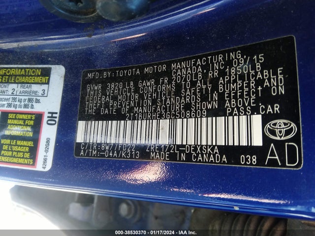 Toyota Corolla S Plus 2016 2T1BURHE3GC508609 Image 9
