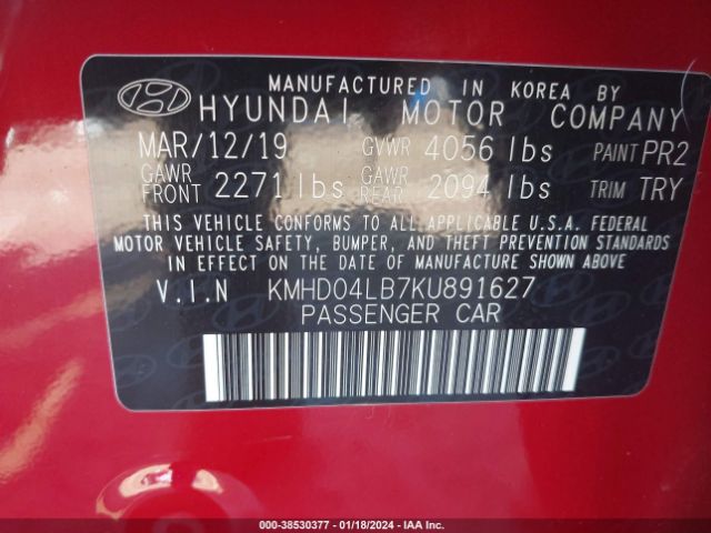 KMHD04LB7KU891627 Hyundai Elantra Sport