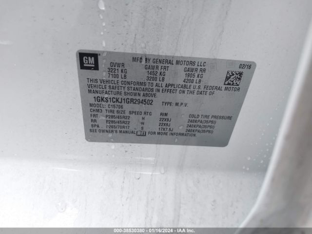 1GKS1CKJ1GR294502 GMC YUKON DENALI
