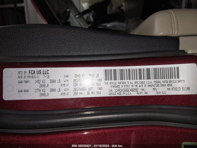 Dodge DURANGO LIMITED 2016 1C4RDHDG8GC466592 Image 9