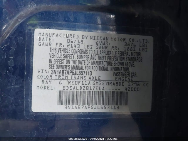 Nissan SENTRA SV 2018 3N1AB7AP5JL657113 Image 9