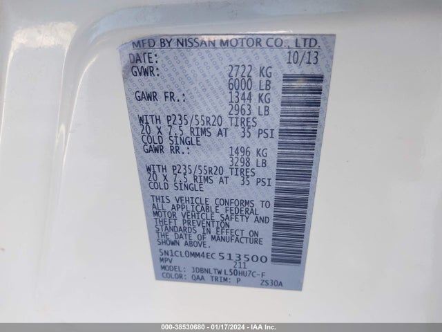5N1CL0MM4EC513500 Infiniti Qx60 Hybrid