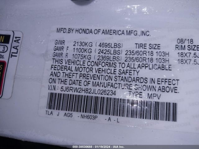 5J6RW2H82JL026234 Honda Cr-v Ex-l/ex-l Navi