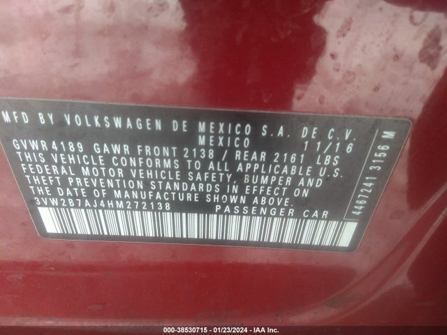 3VW2B7AJ4HM272138 Volkswagen Jetta 1.4t S