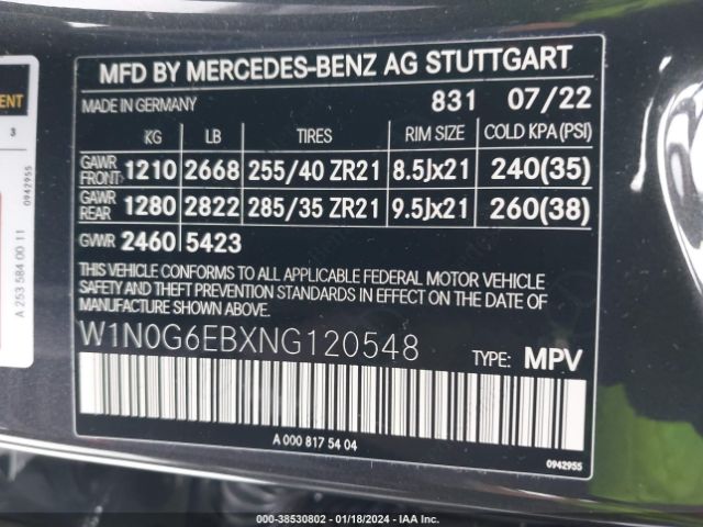 W1N0G6EBXNG120548 Mercedes-Benz Amg Glc 43 4matic
