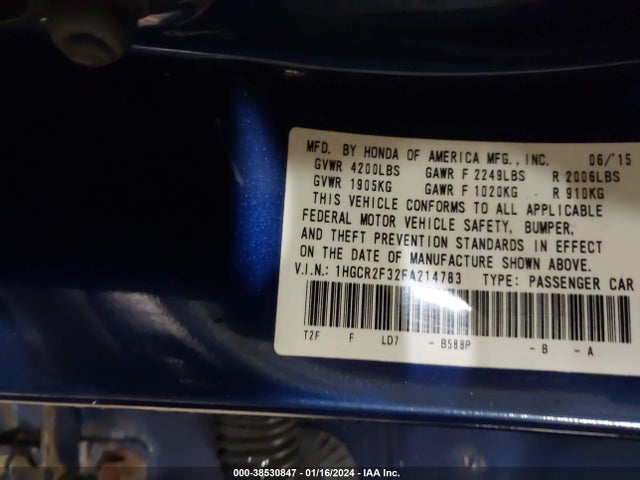 Honda ACCORD LX 2015 1HGCR2F32FA214783 Image 9