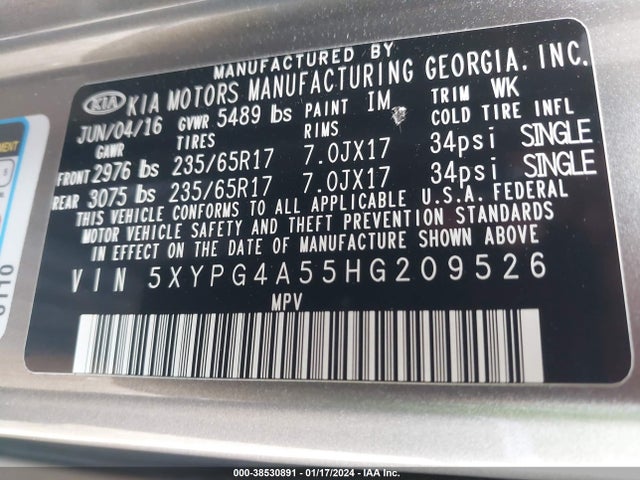 KIA Sorento 3.3l Lx 2017 5XYPG4A55HG209526 Image 9