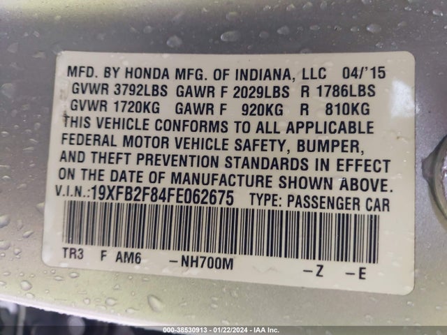 Honda CIVIC EX 2015 19XFB2F84FE062675 Image 9