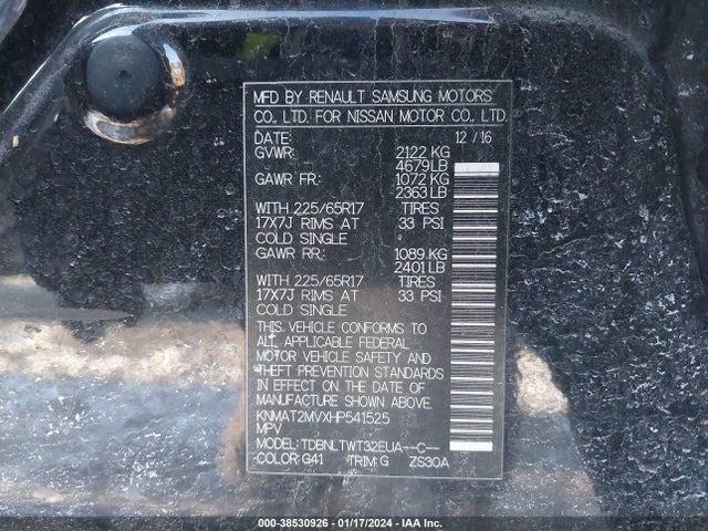 Nissan ROGUE SV 2017 KNMAT2MVXHP541525 Image 9