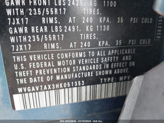 WVGAV7AX3HK051353 Volkswagen Tiguan 2.0t/2.0t S