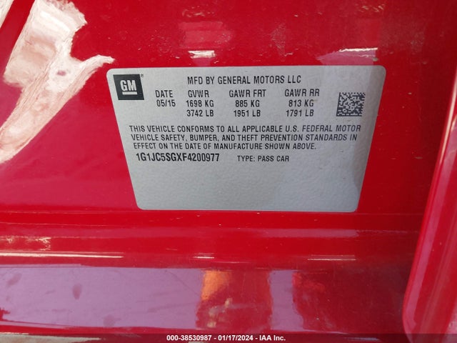 Chevrolet Sonic Lt Auto 2015 1G1JC5SGXF4200977 Image 9