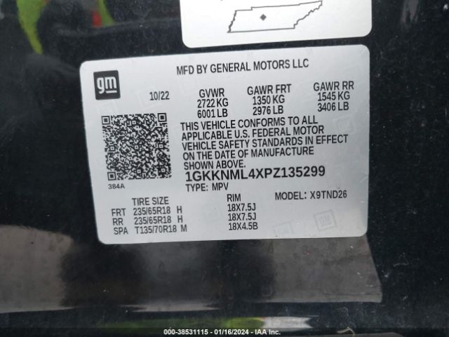 1GKKNML4XPZ135299 GMC Acadia Fwd Slt