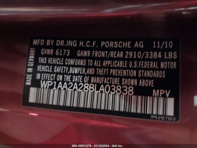 2011 PORSCHE CAYENNE WP1AA2A28BLA03838 Photo 8