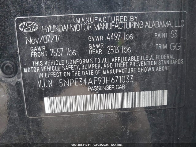 Hyundai SONATA SEL 2018 5NPE34AF9JH671033 Image 9