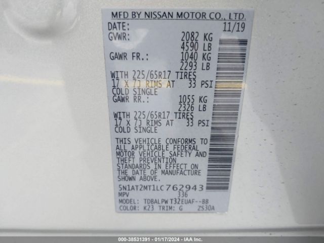 5N1AT2MT1LC762943 Nissan Rogue S Fwd