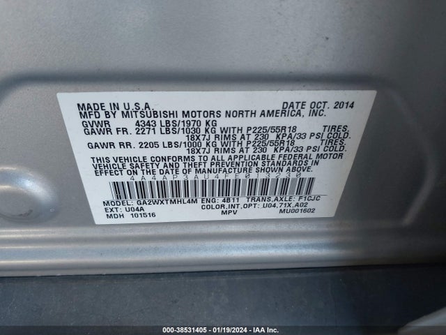 4A4AP3AU4FE013230 Mitsubishi Outlander Sport Es