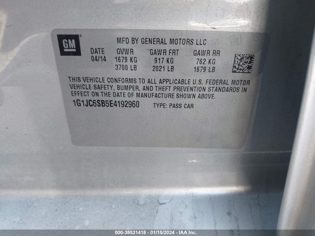 Chevrolet Sonic Lt Auto 2014 1G1JC6SB5E4192960 Image 9