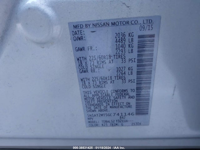 Nissan Rogue Sl 2016 5N1AT2MT5GC741146 Image 9