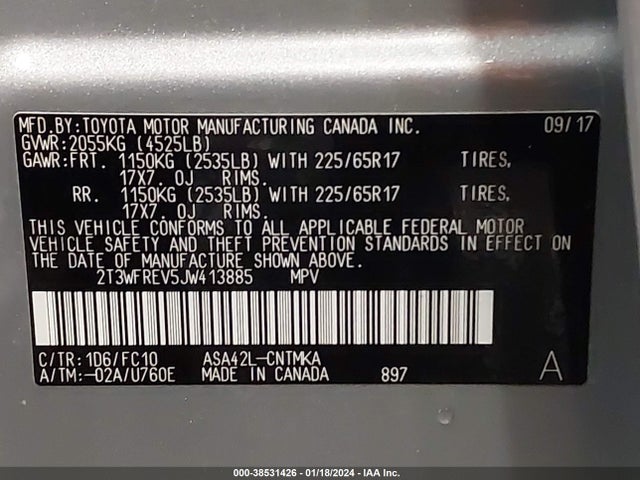 Toyota Rav4 Xle 2018 2T3WFREV5JW413885 Image 9