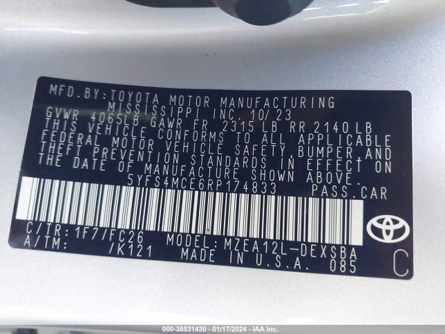 Toyota COROLLA SE 2024 5YFS4MCE6RP174833 Image 9