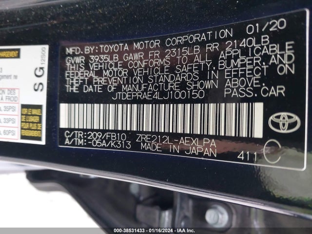 Toyota COROLLA LE 2020 JTDEPRAE4LJ100150 Image 9