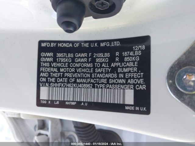 SHHFK7H62KU408962 Honda CIVIC EX