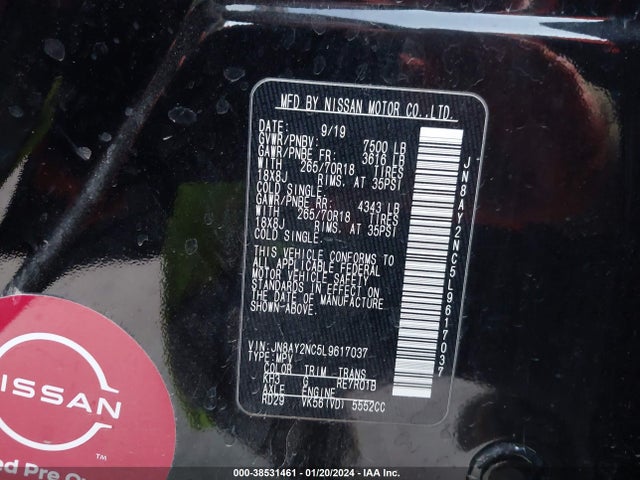 Nissan Armada Sv 4wd 2020 JN8AY2NC5L9617037 Image 9