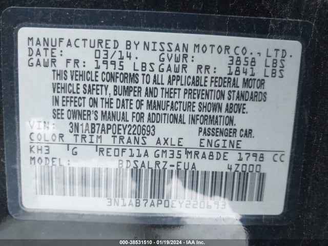 Nissan SENTRA SR 2014 3N1AB7AP0EY220693 Image 9