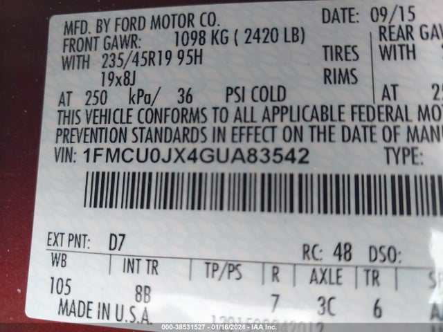 Ford Escape Titanium 2016 1FMCU0JX4GUA83542 Image 9