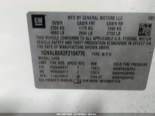 Chevrolet EQUINOX 1LT 2015 1GNALBEK2FZ104776 Image 9