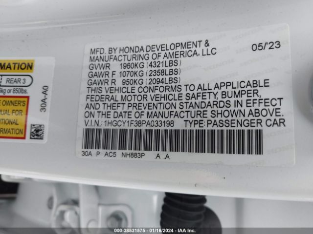 1HGCY1F38PA033198 Honda ACCORD EX