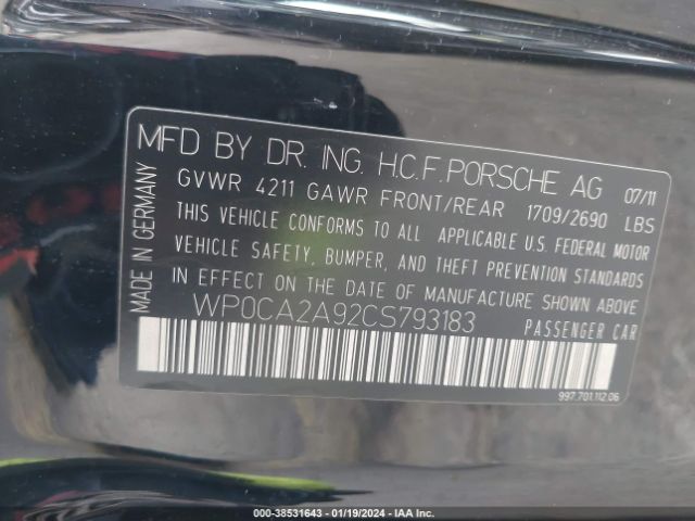 2012 PORSCHE 911 WP0CA2A92CS793183 Photo 8