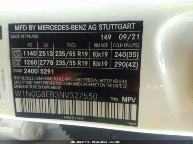 W1N0G8EB3NV327550 Mercedes-Benz Glc 300 4matic Suv