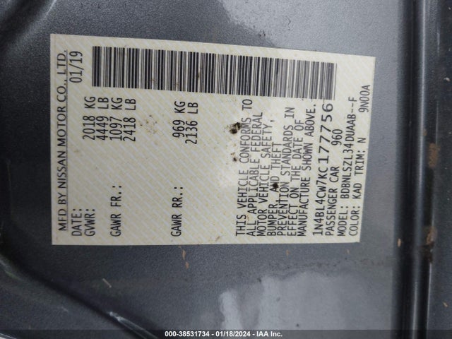 Nissan Altima 2.5 Sr 2019 1N4BL4CW7KC177756 Image 9