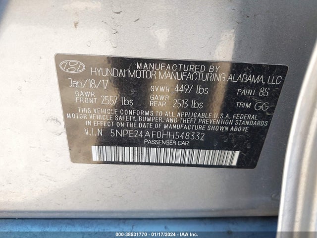 Hyundai Sonata 2017 5NPE24AF0HH548332 Image 9