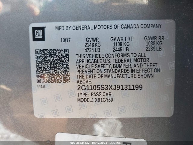 Chevrolet IMPALA 1LT 2018 2G1105S3XJ9131199 Image 9