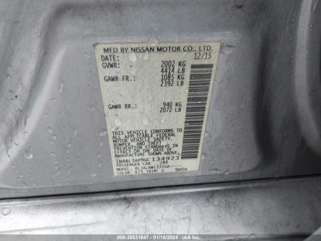 2016 NISSAN ALTIMA 3.5 SL/3.5 SR VIN: 1N4BL3AP9GC134923