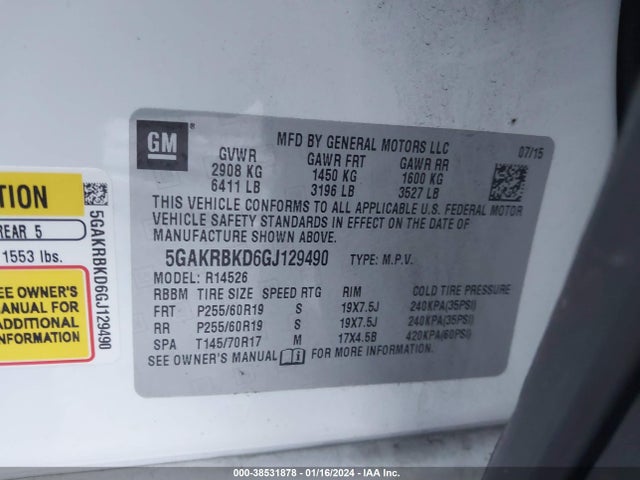5GAKRBKD6GJ129490 Buick Enclave Leather