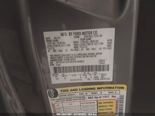 Ford F-150 Xl 2014 1FTFW1EF5EKE34423 Image 9