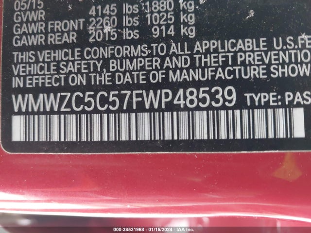 2015 MINI COOPER WMWZC5C57FWP48539 Photo 8