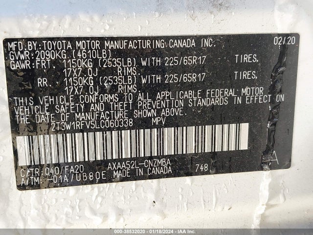 Toyota Rav4 Xle 2020 2T3W1RFV5LC060338 Image 9