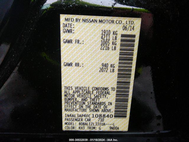1N4AL3AP4FC108840 Nissan Altima 2.5 Sv