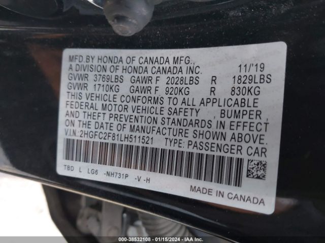 2HGFC2F81LH511521 Honda Civic Sport
