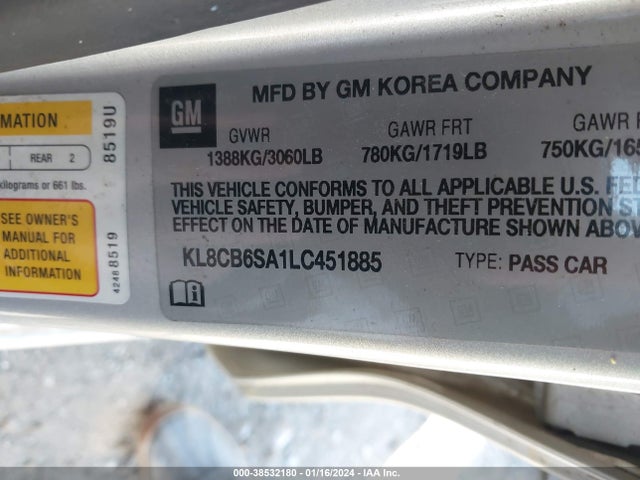 Chevrolet Spark Fwd Ls Automatic 2020 KL8CB6SA1LC451885 Image 9