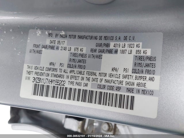 3MZBN1U7XHM155202 Mazda Mazda3 Sport