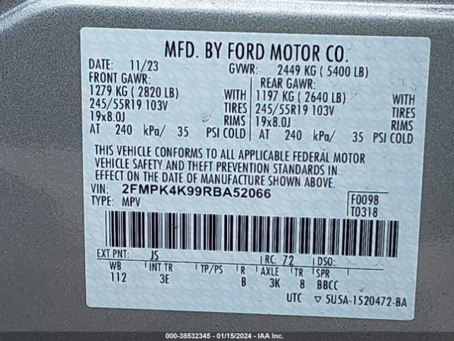 2024 FORD EDGE 2FMPK4K99RBA52066 Photo 8