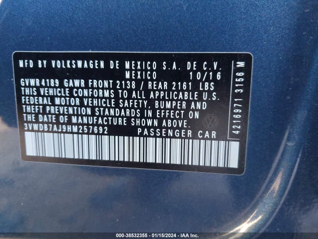 3VWDB7AJ9HM257692 Volkswagen Jetta 1.4t Se