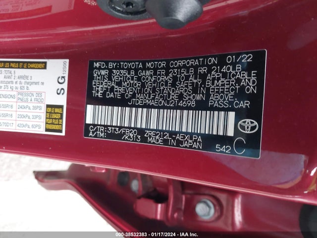 Toyota COROLLA LE 2022 JTDEPMAE0NJ214698 Image 9